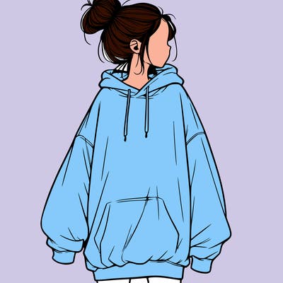 realistic girl with a oversized sweatshirt on and a bun