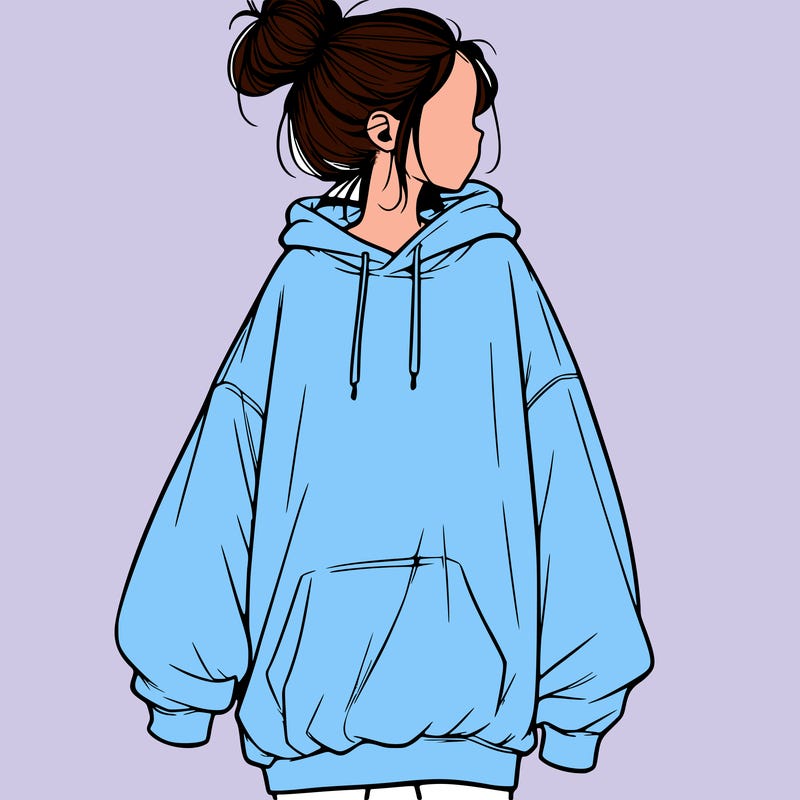 realistic girl with a oversized sweatshirt on and a bun