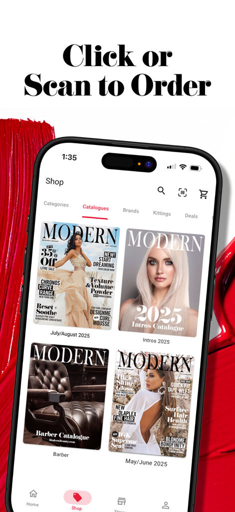 Modern Beauty App Benutzeroberfläche mit professionellen Beauty-Katalogen und Shop-Bereich