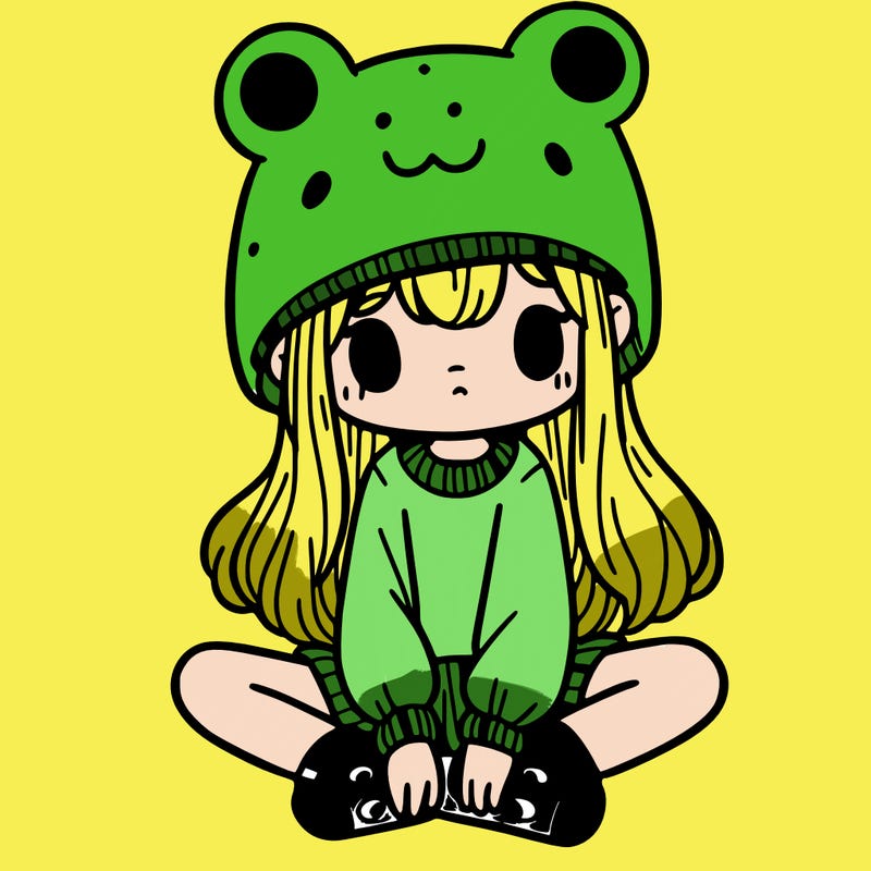 a girl wearing a frog hat and some frog socks