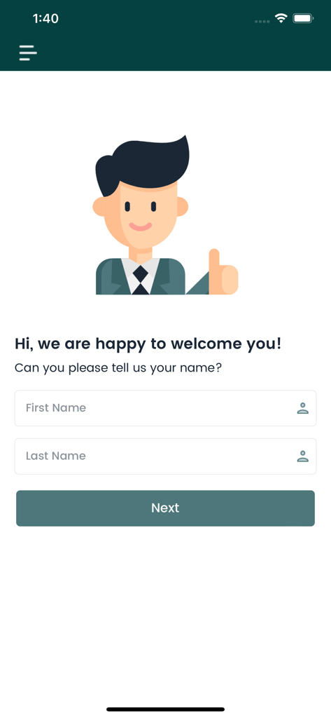 Socienta - Socienta app onboarding screen for user registration and name entry