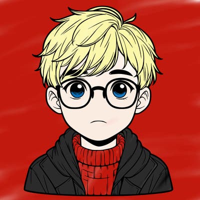 a realistic boy with glasses