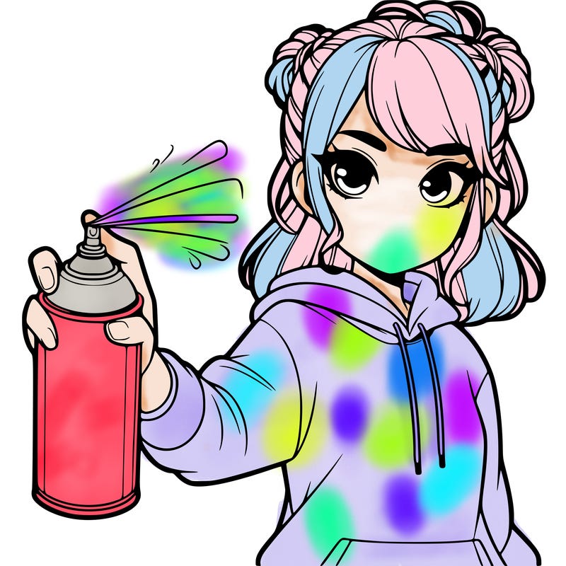 realistic girl is spray painting