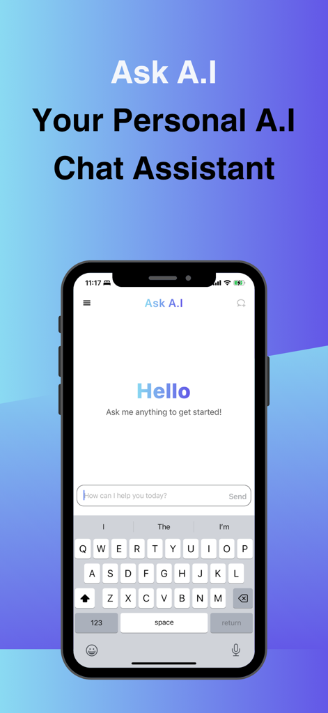 Ask A.I personal assistant chat interface on an iPhone.