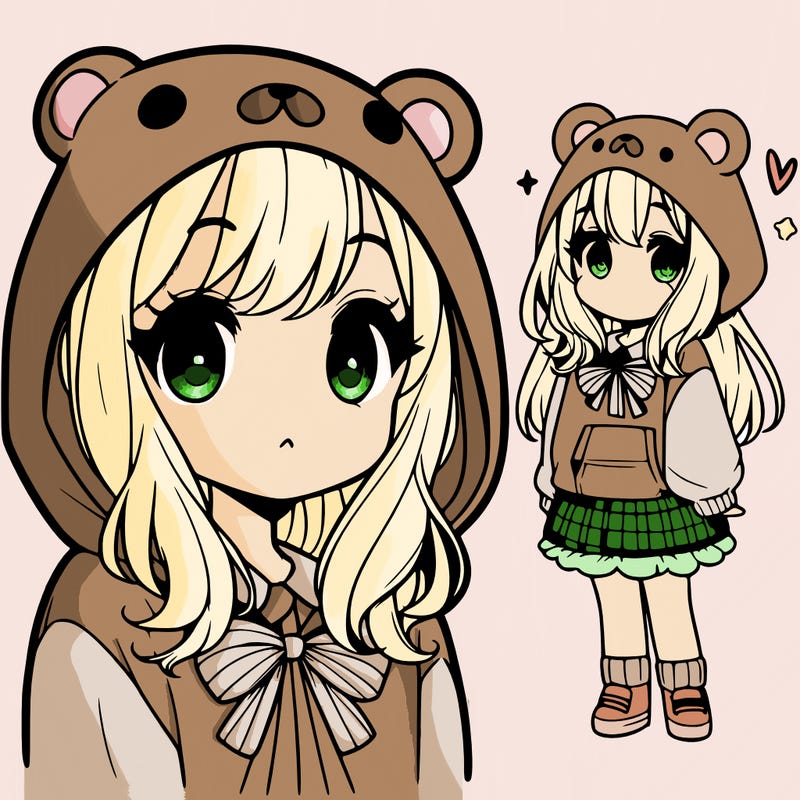 cute anime girl in bear hoodie