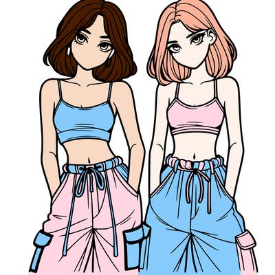 two girls with crop top with baggy pants