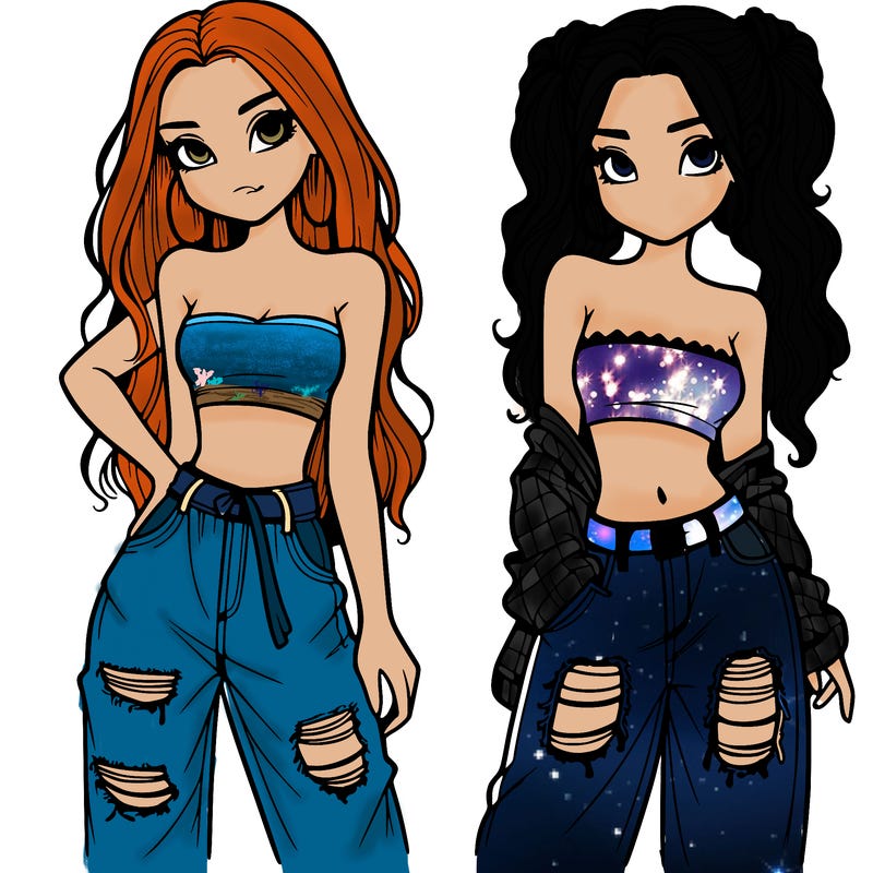 2 girls in crop tops and baggy jeans ripped