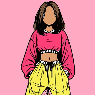 realistic girl faceless with baggy pants and a crop top