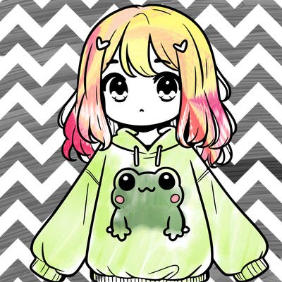 girl wearing frogging sweatshirt