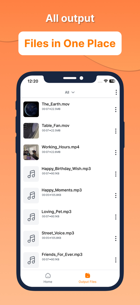 Boost Audio Voice Reduce Noise - A list of processed audio and video files displayed within the noise reduction app interface
