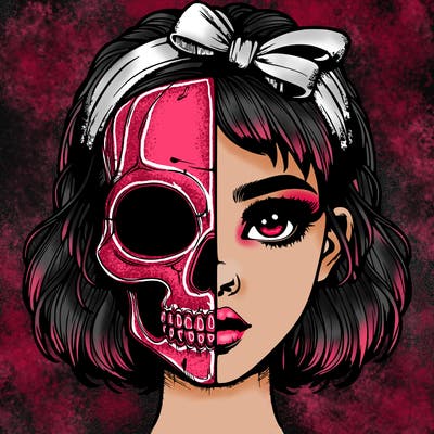 realistic girl with half skull mask