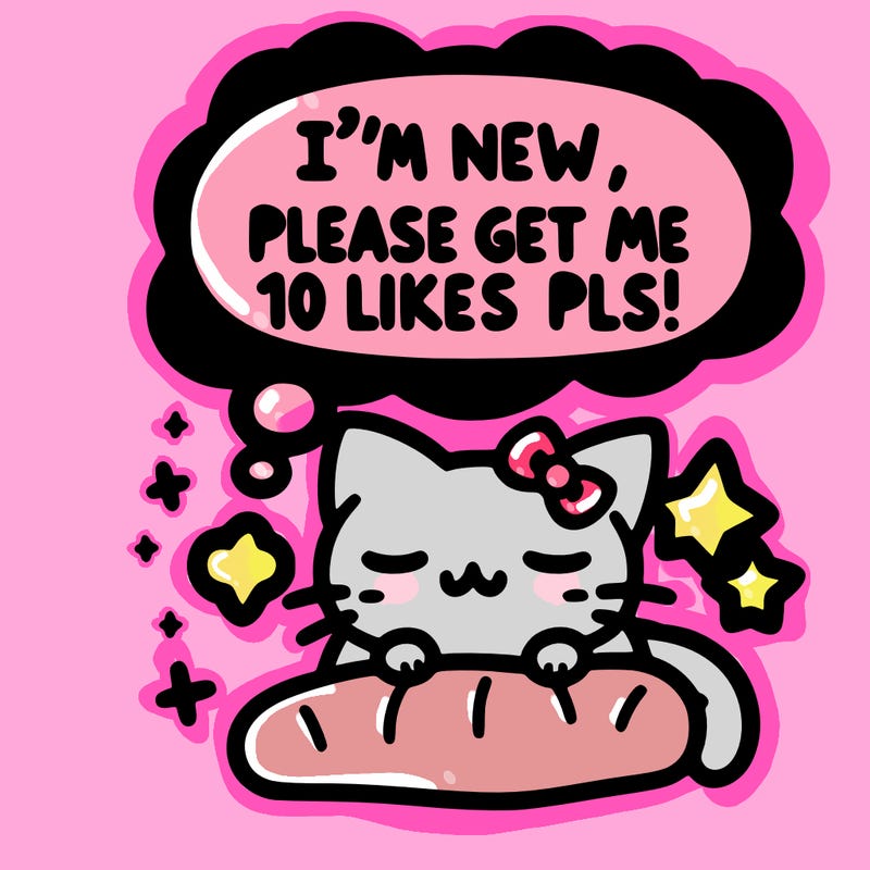 kitty taking a nap dream talking and saying "i'm new, please get me at least 10 likes pls!!"