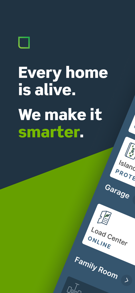 My Leviton app interface showing home automation features and smart home branding