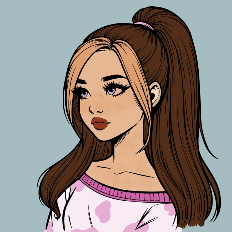 realistic girl with a high ponytail