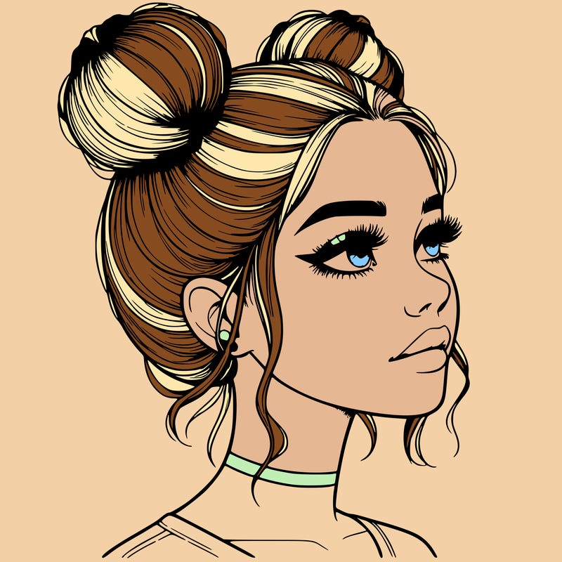realistic girl with buns on the top of her head