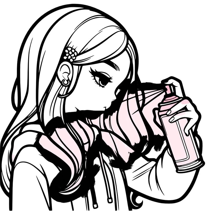 a realistic girl spray painting