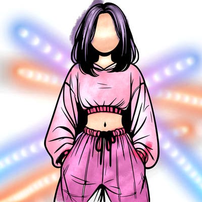 realistic girl faceless with baggy pants and a crop top