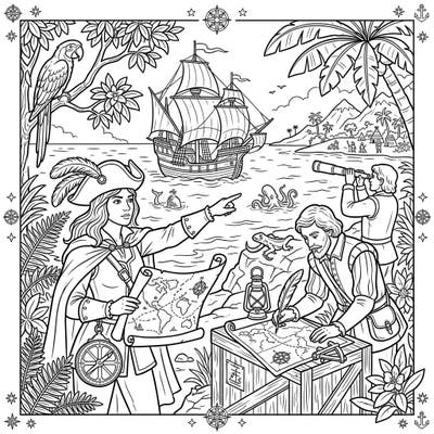 Unleash your inner adventurer with this captivating Renaissance explorers coloring page, perfect for history buffs and art enthusiasts alike. Immerse yourself in a world of discovery, featuring ancient maps, majestic ships, and fascinating wildlife.