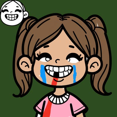 it is a girl smiling with sharp teeth