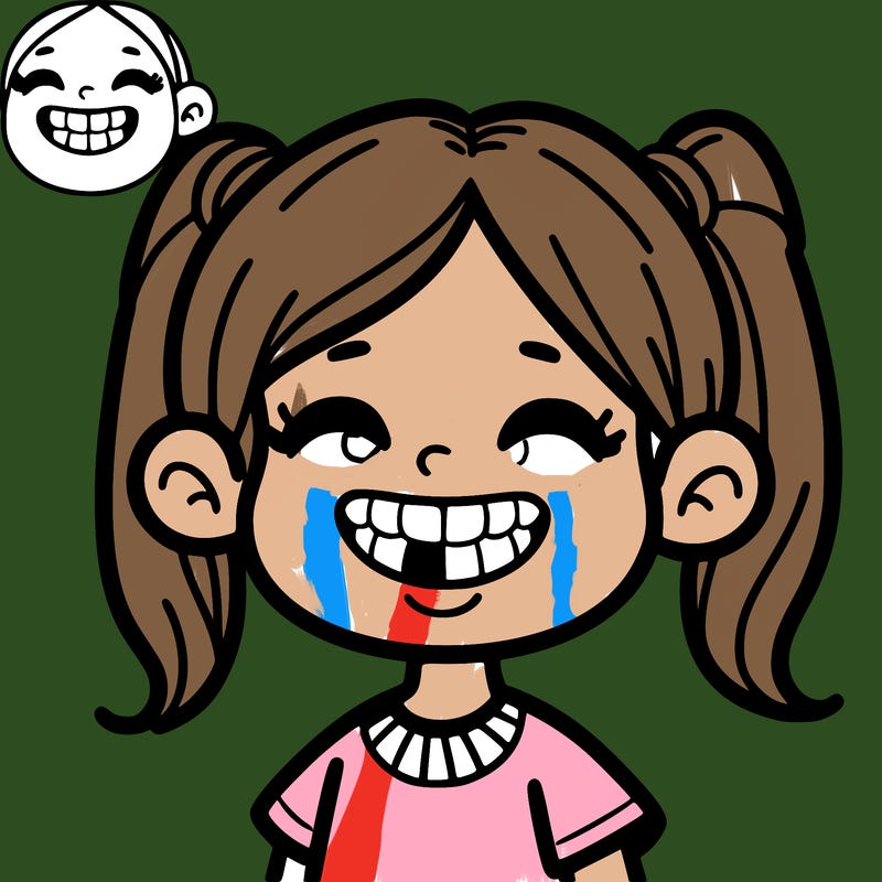 it is a girl smiling with sharp teeth