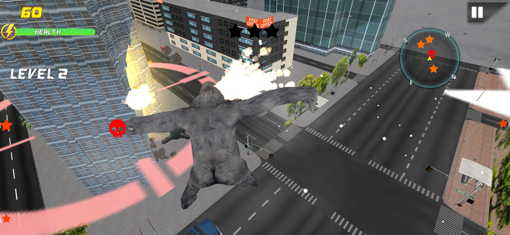 A giant gorilla monster jumping towards a skyscraper in a city destruction game