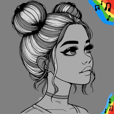 realistic girl with buns on the top of her head