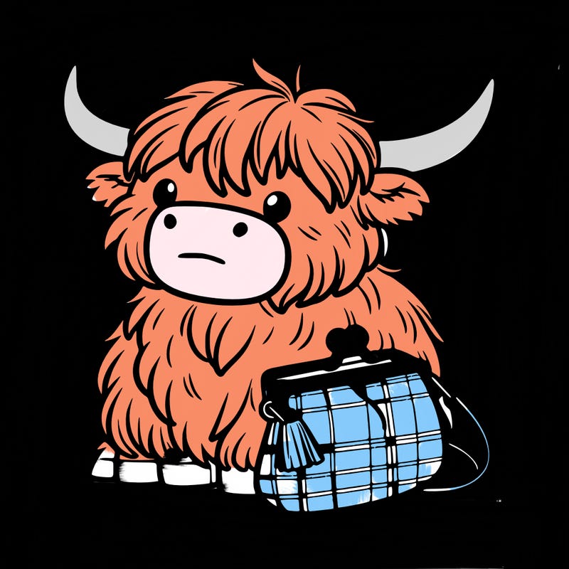 highland cow in a purse