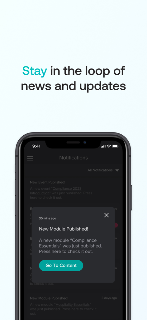 Atiom app interface showing a notification for a new training module