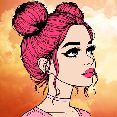 realistic girl with buns on the top of her head