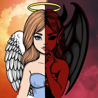 realistic angel half demon