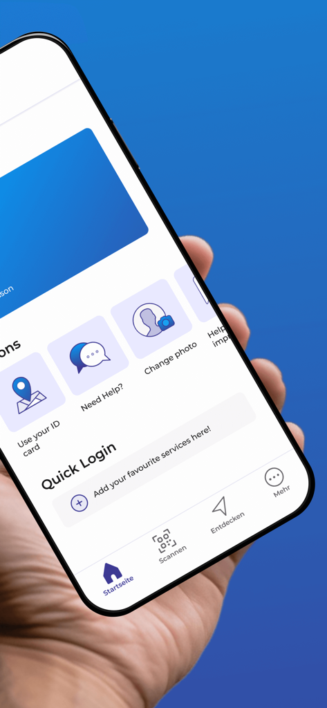 Smartphone screen showing the Freja e-ID app dashboard with digital identity features.