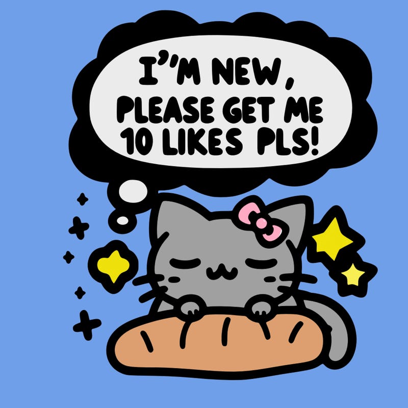 kitty taking a nap dream talking and saying "i'm new, please get me at least 10 likes pls!!"