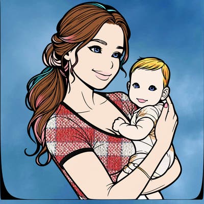 realistic woman holding a realistic baby