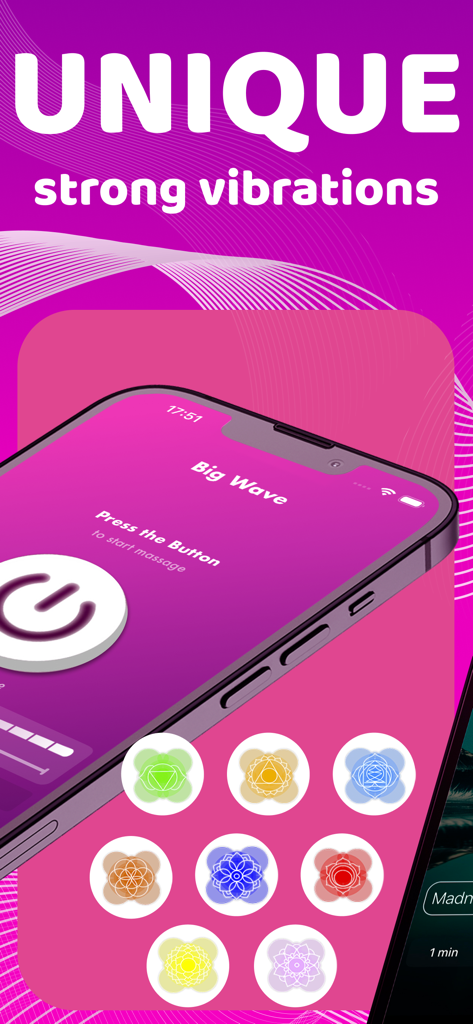 Massage and Vibration app interface showing unique strong vibration settings on an iPhone
