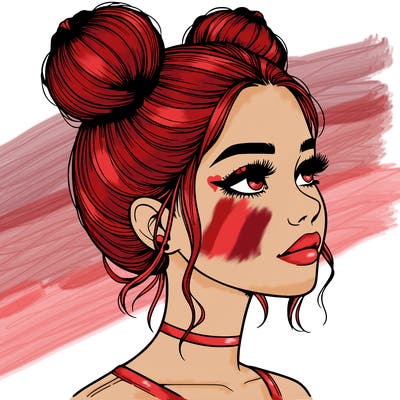 realistic girl with buns on the top of her head