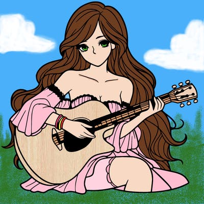 beautiful girl playing the guitar