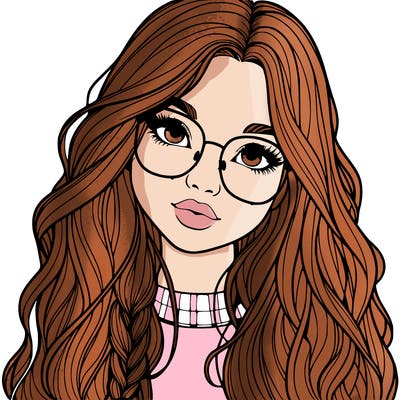 girl with long hair and freckles and glasses realistic