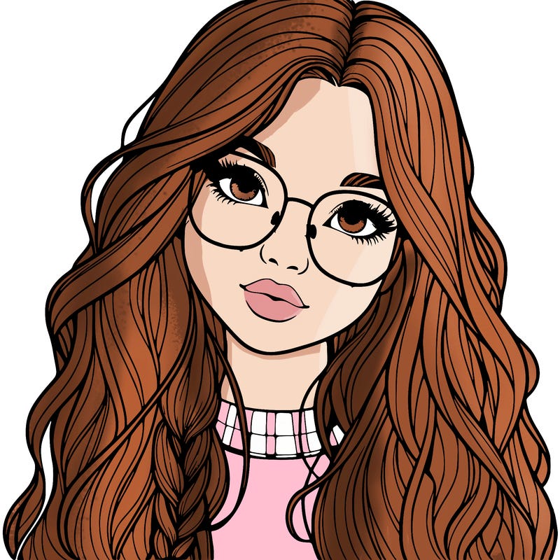 girl with long hair and freckles and glasses realistic