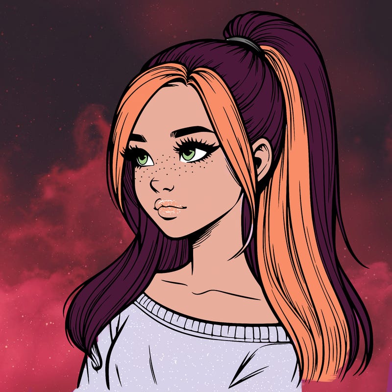 realistic girl with a high ponytail