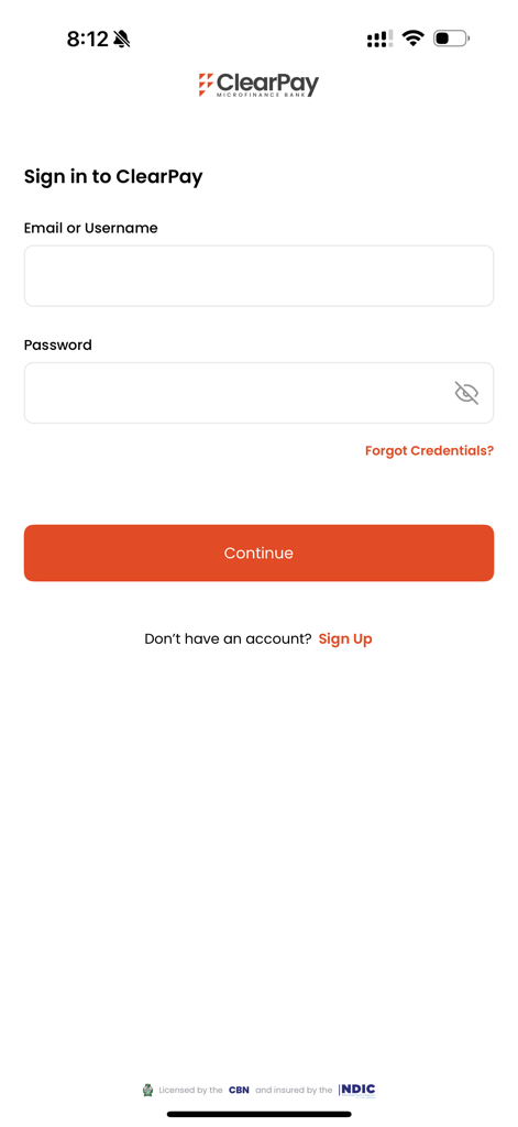 ClearPay - ClearPay mobile app sign in screen