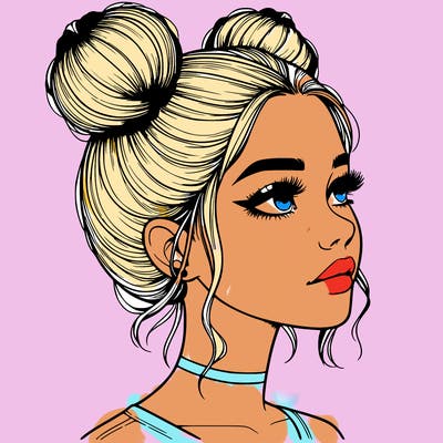 realistic girl with buns on the top of her head