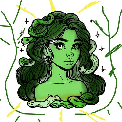 realistic girl with snakes as hair