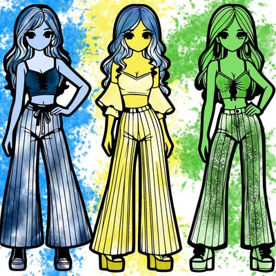 girls with flare pants and crop tops realistic