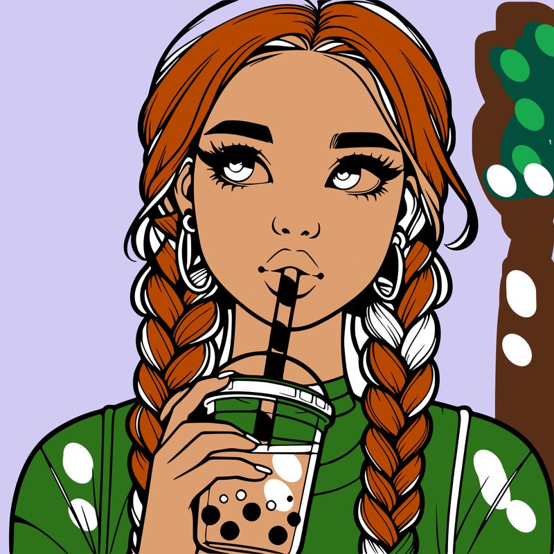 realistic girl with braided hair drinking boba