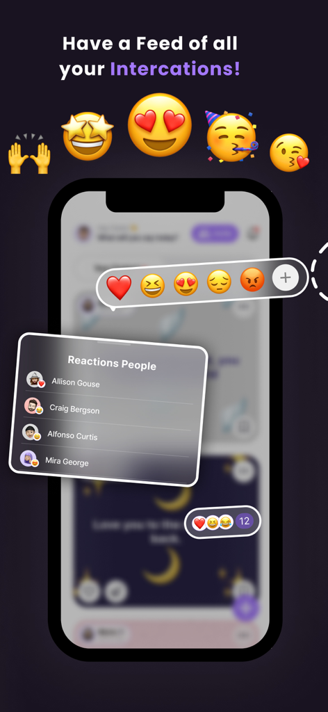 Bubbl Widget - Interface do Bubbl Widget mostrando reações de emoji e uma lista de amigos reagindo