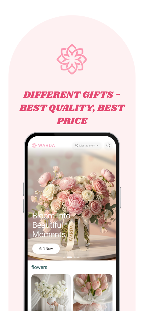 WARDA – Online Flowers & Gifts - WARDA app mobile interface showcasing high quality floral bouquets and gift delivery options