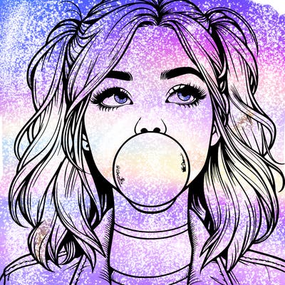 realististic girl blowing bubble -gum