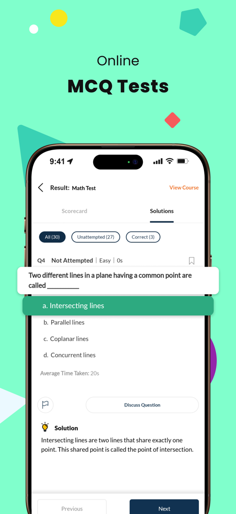 Class 5 CBSE All Subjects App - Online MCQ test interface showing a math question and solution for Class 5 CBSE students