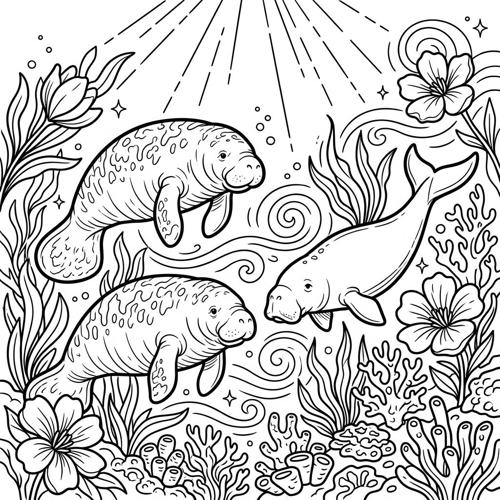 Manatees & Dugongs Coloring Page for Teens & Adults — Color Pop
