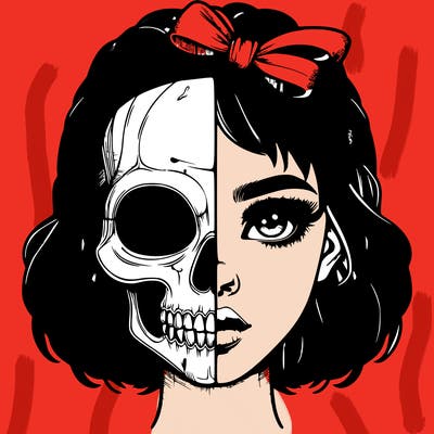 realistic girl with half skull mask